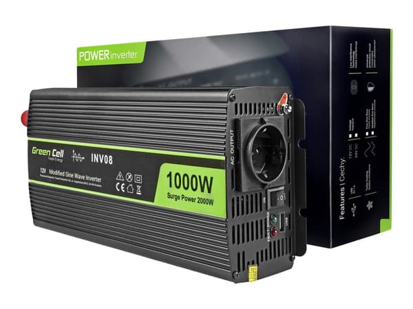 Green Cell - DC-AC strøminverter - 12 V - 1000 watt - svart