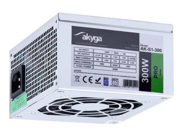 Akyga Pro Series AK-S1-300 - Strømforsyning (intern) - SFX12V - AC 230 V - 300 watt - PFC - svart Sølv