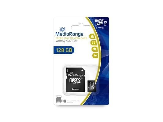 MediaRange MR945 - Flashminnekort (microSDXC til SD-adapter inkludert) - 128 GB - UHS-I / Class10 - microSDXC - svart