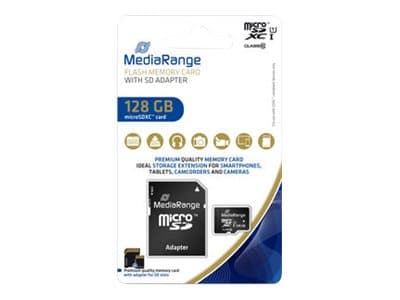 MediaRange MR945 - Flashminnekort (microSDXC til SD-adapter inkludert) - 128 GB - UHS-I / Class10 - microSDXC - svart