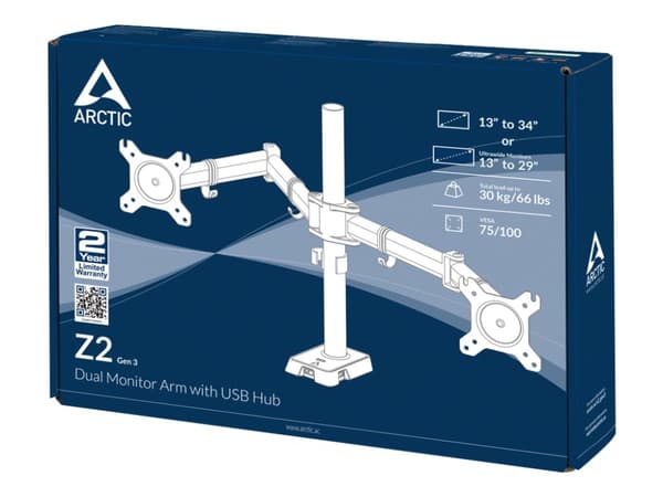 ARCTIC - Monteringssats (stång, spännbleck, monteringsarm, skruvar, kabelklämma, kabelkrokar) - för 2 LCD-bildskärmar - stål, flygplanslegering ADC12