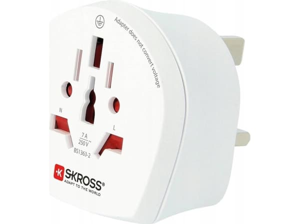 SKROSS Country Travel Adapter World to UK - Adapter for strømkontakt - AC 100-250 V - 7 A - hvit - Storbritannia