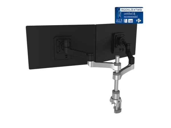 R-Go Double monitor arm Zepher - Monteringssett (justerbar monitorarm) - for 2 LCD-skjermer - aluminium - matt sølv - skjermstørrelse: inntil 26" - s
