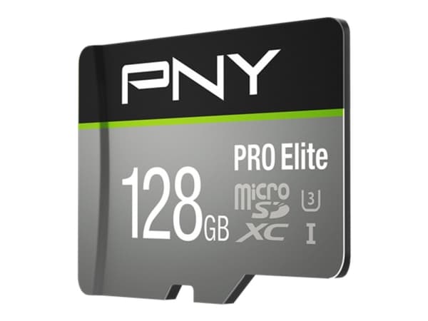 PNY PRO Elite - Flashminnekort (microSDXC til SD-adapter inkludert) - 128 GB - A1 / Video Class V30 / UHS-I U3 / Class10 - microSDXC UHS-I