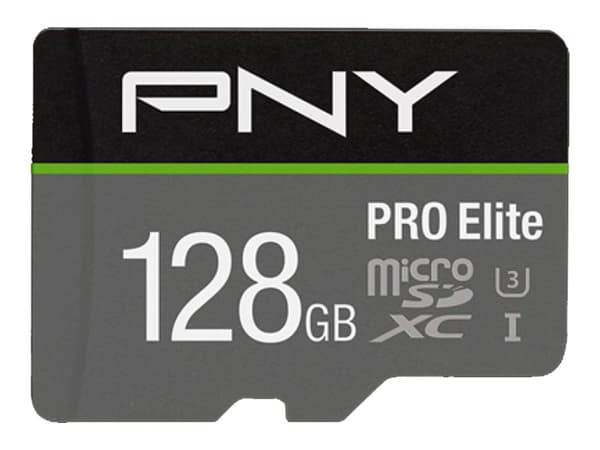 PNY PRO Elite - Flashminnekort (microSDXC til SD-adapter inkludert) - 128 GB - A1 / Video Class V30 / UHS-I U3 / Class10 - microSDXC UHS-I