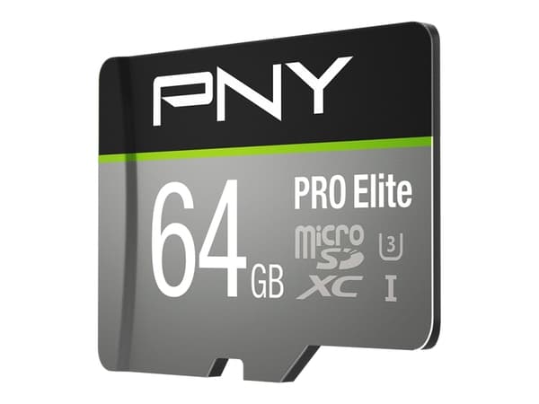 PNY PRO Elite - Flash-minneskort (microSDXC till SD-adapter inkluderad) - 64 GB - A1 / Video Class V30 / UHS-I U3 / Class10 - mikroSDXC UHS-I