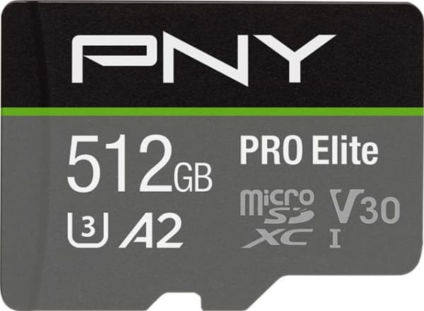 PNY PRO Elite microSDXC 512GB, 512GB, MicroSDXC, Class 10, 100MB/s, 90MB/s, Class 3 (U3)