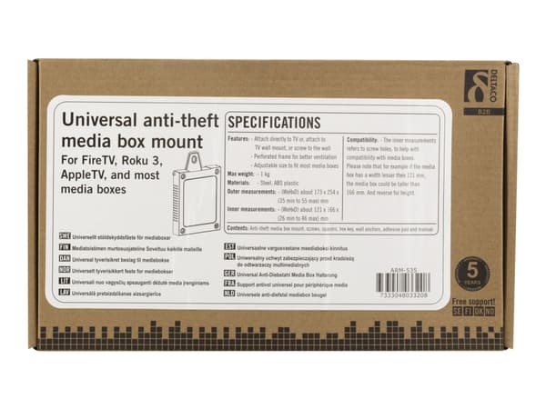DELTACO ARM-535 - Monteringskomponent (anti-stöldpaket) - för mediabox - stål, ABS-plast - svart - väggmonterbar
