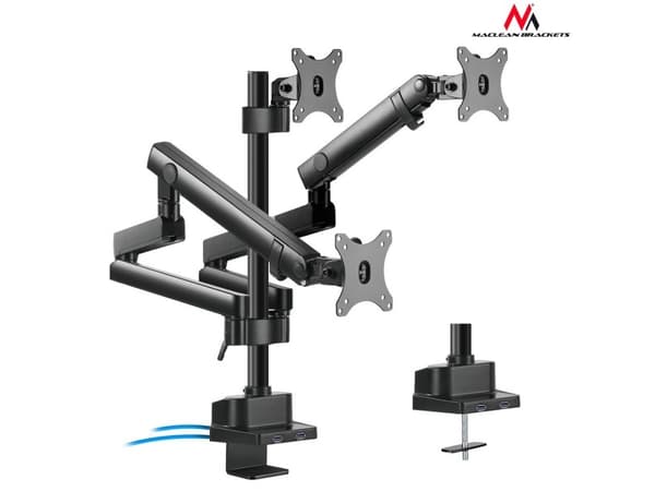 Maclean MC-811 - Monteringssats - justerbar arm - för 3 LCD-bildskärmar - aluminium, stål - svart - skärmstorlek: 17"-27" - disk-monteringsbar