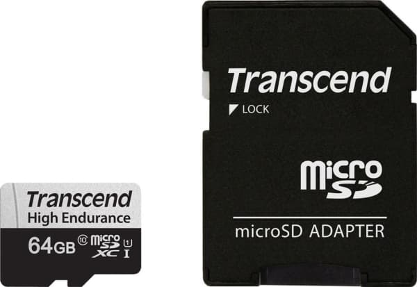 Transcend 350V - Flashminnekort (SD-adapter inkludert) - 64 GB - UHS-I U1 / Class10 - microSDXC UHS-I