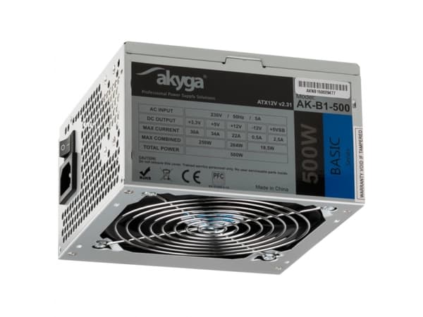 Akyga Basic Series AK-B1-500 - Nätaggregat (intern) - ATX12V 2.31 - AC 230 V - 500 Watt - PFC - grå