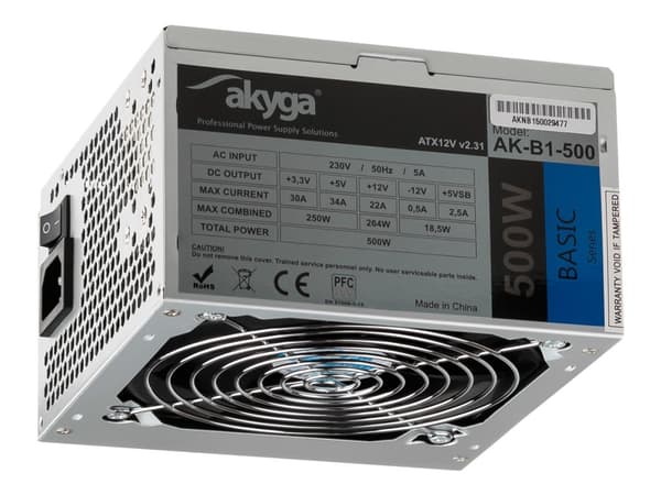 Akyga Basic Series AK-B1-500 - Nätaggregat (intern) - ATX12V 2.31 - AC 230 V - 500 Watt - PFC - grå Grå