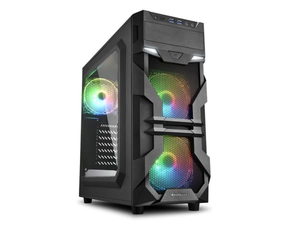 Sharkoon VG7-W RGB - Tower - ATX - genomskinlig sidopanel (akryl) - ingen strömförsörjning - USB/ljud