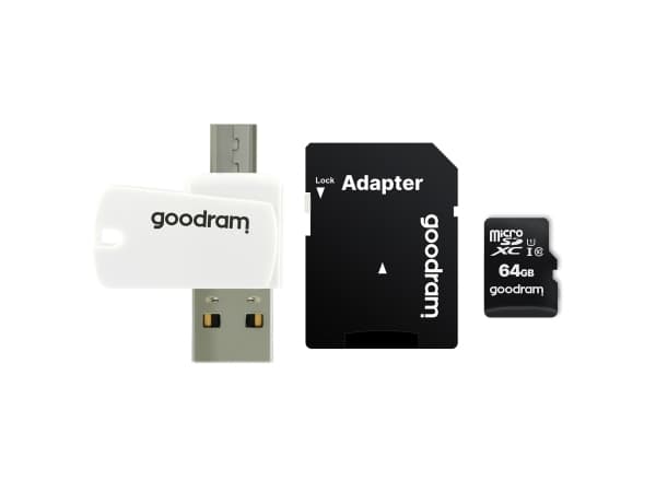 Goodram M1A4 All in One, 64 GB, MicroSDXC, Klasse 10, UHS-I, 100 MB/s, 10 MB/s