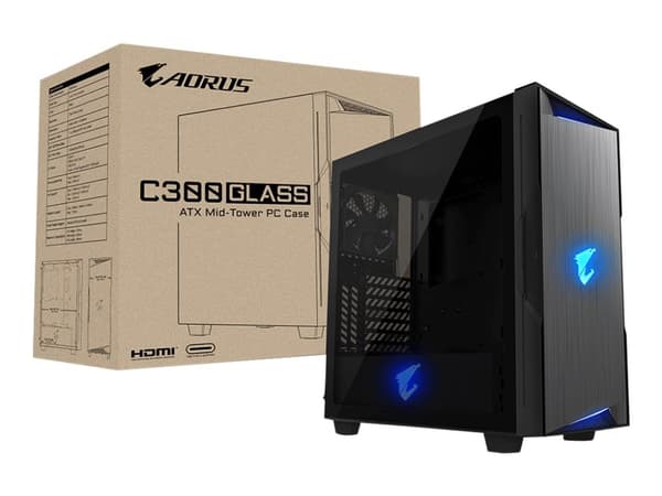 AORUS C300 GLASS - Tower - ATX - sidepanel med vindu - ingen strømforsyning (ATX) - svart - USB/Audio/HDMI