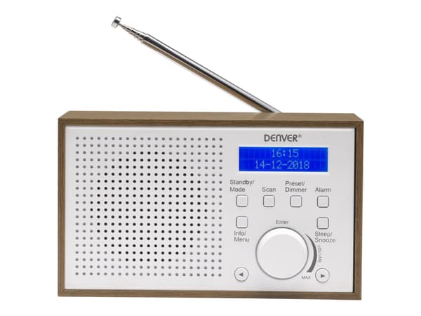 Denver DAB-46WHITE, Analog & Digital, DAB+,FM, 2 W, LCD, Brun, Hvid