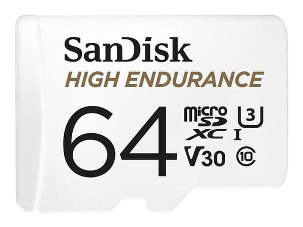 SanDisk High Endurance - Flash-minneskort (microSDXC till SD-adapter inkluderad) - 64 GB - Video Class V30 / UHS-I U3 / Class10 - mikroSDXC UHS-I