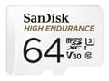 Miniatyrbild 1 av 5: SanDisk High Endurance - Flash-minneskort (microSDXC till SD-adapter inkluderad) - 64 GB - Video Class V30 / UHS-I U3 / Class10 - mikroSDXC UHS-I