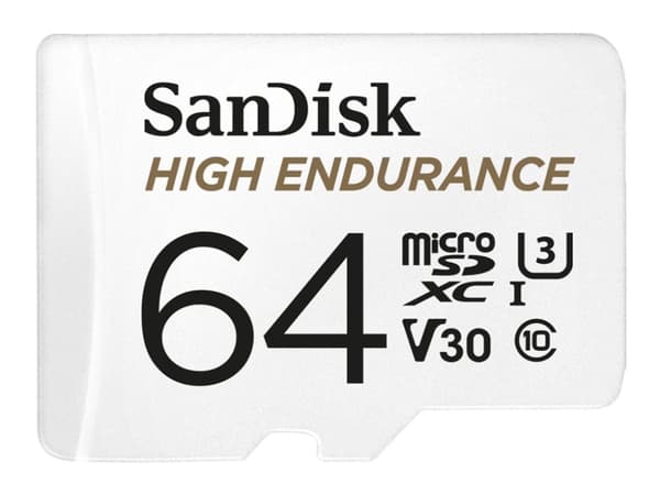 SanDisk High Endurance - Flashminnekort (microSDXC til SD-adapter inkludert) - 64 GB - Video Class V30 / UHS-I U3 / Class10 - microSDXC UHS-I