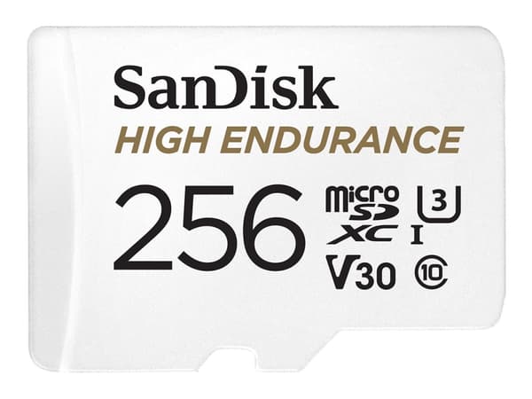 SanDisk High Endurance - Flashminnekort (microSDXC til SD-adapter inkludert) - 256 GB - Video Class V30 / UHS-I U3 / Class10 - microSDXC UHS-I