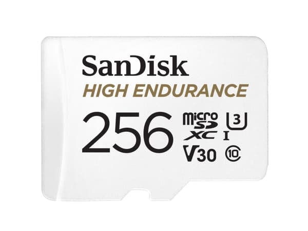 SanDisk High Endurance - Flashminnekort (microSDXC til SD-adapter inkludert) - 256 GB - Video Class V30 / UHS-I U3 / Class10 - microSDXC UHS-I