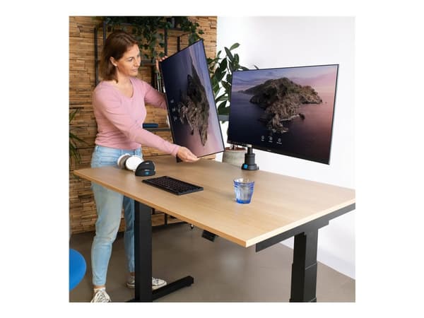 R-Go Double monitor arm Caparo - Monteringssett (justerbar monitorarm) - for 2 LCD-skjermer - aluminium - matt sølv - skjermstørrelse: inntil 2 x 32"