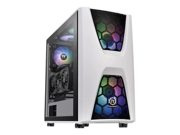 Thermaltake Commander C34 TG Snow - ARGB Edition - tower - ATX - genomskinlig sidopanel (härdat glas) - ingen strömförsörjning (PS/2) - vit - USB/lju Svart, Vit