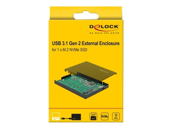 Delock 2.5 External Enclosure for M.2 NVMe PCIe SSD - Drevkabinett - SATA - USB 3.1 (Gen 2) - svart