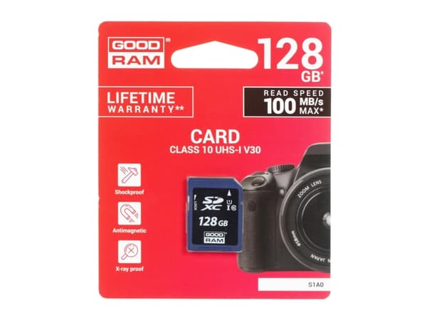 GOODRAM S1A0 - Flashminnekort - 128 GB - Video Class V30 / UHS-I U1 / Class10 - SDXC UHS-I