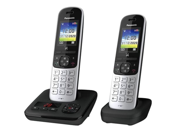 Panasonic KX-TGH722G - Trådløs telefon - svarersystem med anrops-ID/samtale venter - DECT\GAP - treveis anropskapasitet - svart, sølv + ekstra håndse Sort