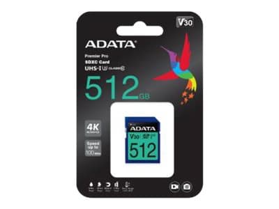 ADATA Premier Pro SDXC UHS-I U3 Class 10 (V30S) - Flashminnekort - 512 GB - Video Class V30 / UHS-I U3 / Class10 - SDXC UHS-I