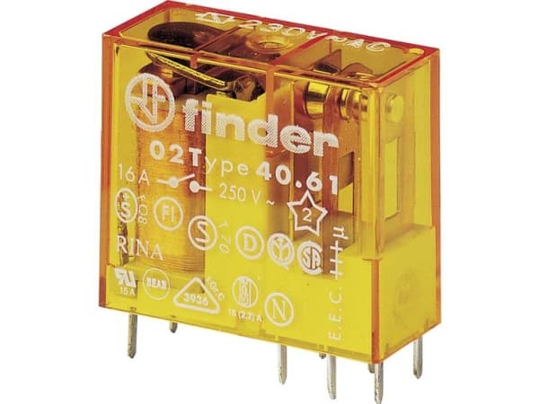 Finder 40.61.8.230.4000 Piirilevyrele 230 V/AC 16 A 1 x vaihtokosketin 1 kpl 1 kpl
