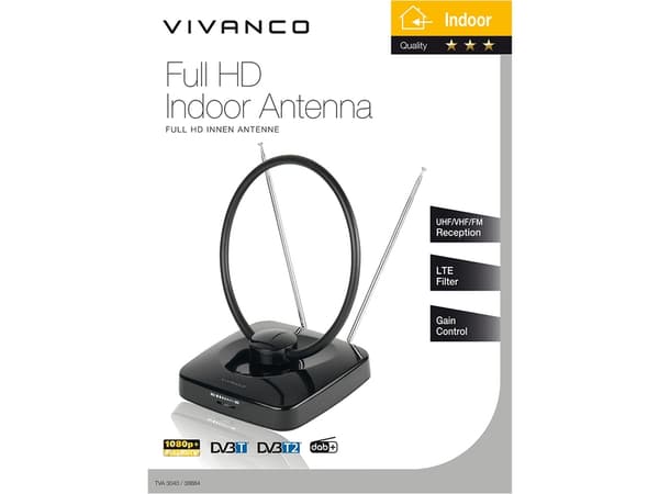 Vivanco TVA 3040, Innendørs, Sort, 1,5 m, DVB-T, DVB-T2, DAB, DAB+, FM, VHF