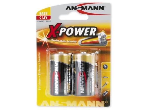 Ansmann X-Power alkalisk batteri, baby (C), pakke med 2 batterier med et meget godt pris/ytelsesforhold for alle bruksområder (5015623)