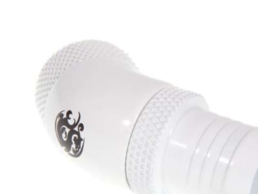 Bitspower-tilkobling 45 grader G1/4 tommer AG til 13 mm ID - roterbar, hvit