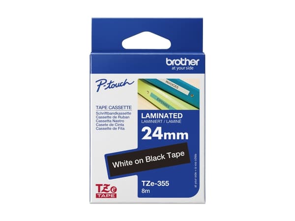 Brother TZe-355 - Selv-adhesiv - hvitt på svart - Rull (2,4 cm x 8 m) 1 kassett(er) laminert teip - for P-Touch PT-D450, D800, P900, P950; P-Touch Cu