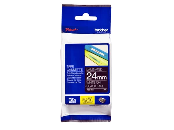 Brother TZe-355 - Selv-adhesiv - hvitt på svart - Rull (2,4 cm x 8 m) 1 kassett(er) laminert teip - for P-Touch PT-D450, D800, P900, P950; P-Touch Cu