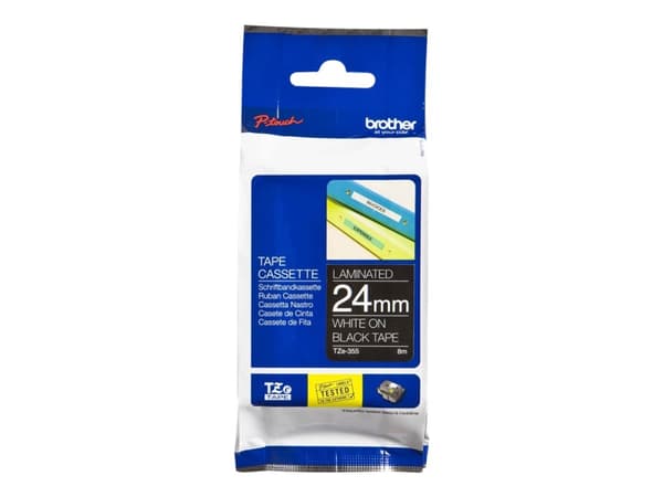 Brother TZe-355 - Selv-adhesiv - hvitt på svart - Rull (2,4 cm x 8 m) 1 kassett(er) laminert teip - for P-Touch PT-D450, D800, P900, P950; P-Touch Cu