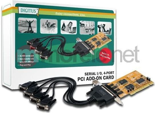 Digitus PCI Serial interface card, PCI, Brun, SUN1889, 0,9 Mbit/s, Koblet med ledninger (ikke trådløs), Win CE/98SE/ME/NT/2000/XP/2003/Vista Linux DO
