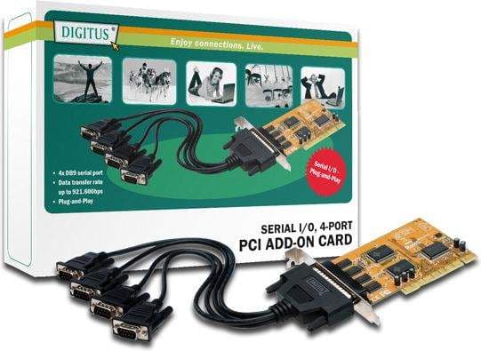 Digitus PCI Serial interface card, PCI, Brun, SUN1889, 0,9 Mbit/s, Koblet med ledninger (ikke trådløs), Win CE/98SE/ME/NT/2000/XP/2003/Vista Linux DO