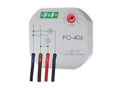 Aikarele 1Z 10A 1-15min 230V AC viivästetyllä purkauksella PO-406