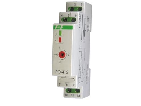 Aikarele 1P 10A 1-15min 24V AC/DC viivästetty pudotus PO-415-24V