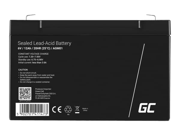 Green Cell - UPS-batteri - 1 x batteri - Sealed Lead Acid (SLA) - 12 Ah - svart
