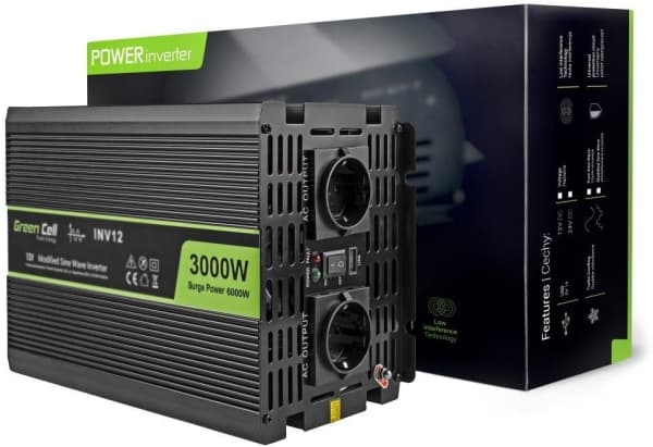 Green Cell INV12, yleiskäyttöinen, automaattinen, 12 V, 3000 W, 230 V, DC-AC, DC-AC