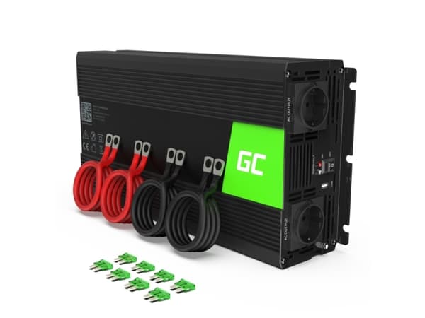 Green Cell INV12, yleiskäyttöinen, automaattinen, 12 V, 3000 W, 230 V, DC-AC, DC-AC musta