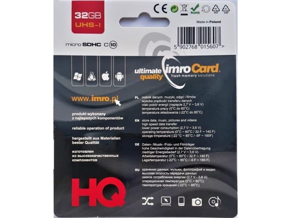 IMRO 10/32G UHS-I ADP, 32 GB, MicroSDHC, Klass 10, UHS-I, 82 MB/s, 21 MB/s