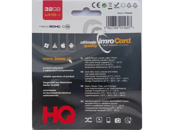 IMRO 10/32G UHS-I ADP, 32 GB, MicroSDHC, Klass 10, UHS-I, 82 MB/s, 21 MB/s