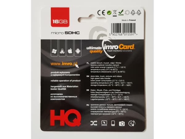 IMRO 10/16G UHS-I, 16 GB, MicroSDHC, Klasse 10, UHS-I, 82 MB/s, 21 MB/s