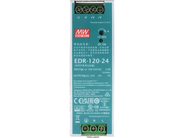 MEAN WELL EDR-120-24, 90 - 264 V, 120 W, 24 V, 5 A, RoHS, 40 mm