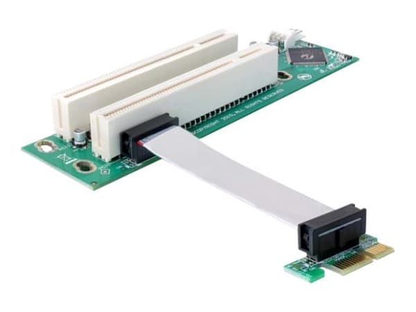 Delock Riser card PCI Express x1 > 2x PCI 32Bit 5 V with flexible cable 9 cm left insertion - Stigekort Grønn, Hvit